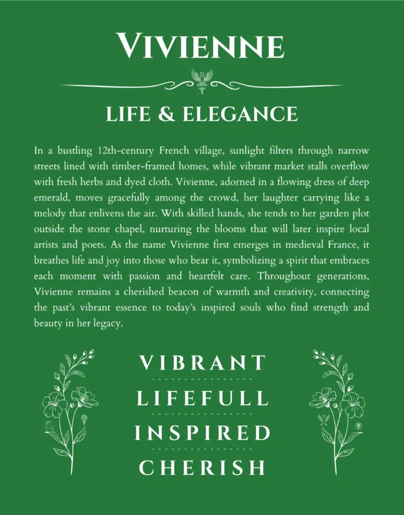 Vivienne personalized name meaning print in dark green