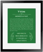 Vyom personalized name print with origin and traits in dark green with black matte frame