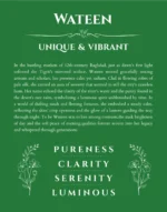 Wateen personalized name print with origin and traits in dark green