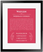 Waylen personalized name meaning print in red with black matte frame