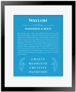 Waylon custom name meaning print in blue with black matte frame