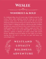 Weslee custom name art showing meaning and origin in red