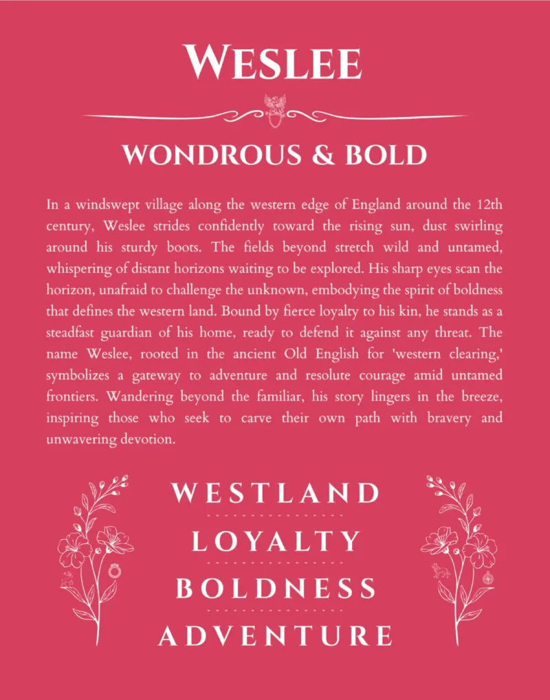 Weslee custom name art showing meaning and origin in red