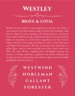Westley personalized name print with origin and traits in red