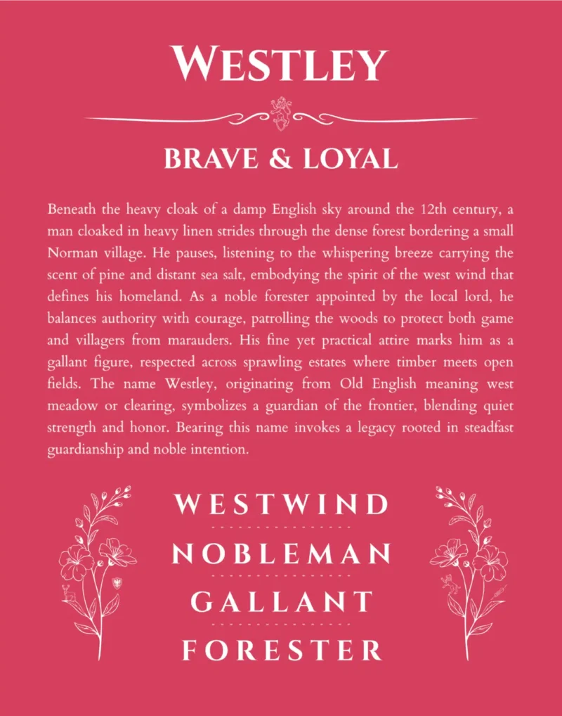 Westley personalized name print with origin and traits in red
