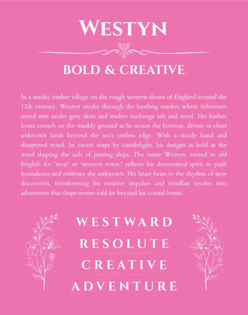 Westyn personalized wall art with the story of your name in pink