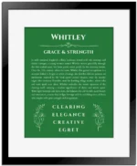 Whitley custom name print for wall display in dark green with black matte frame