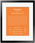 Wilbur name meaning gift print in orange with black matte frame