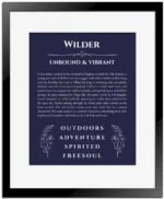 Wilder name meaning gift print in navy blue with black matte frame
