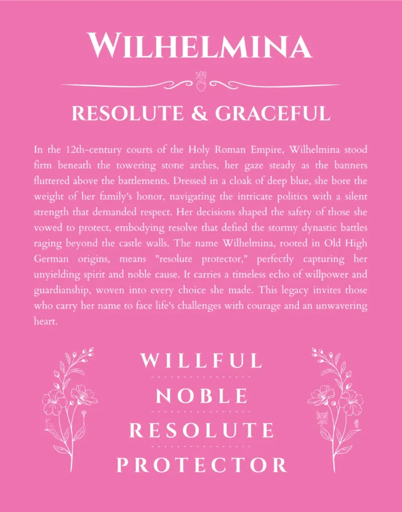 Wilhelmina personalized name meaning print in pink