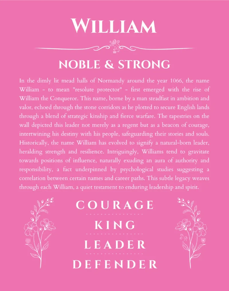 William personalized name meaning print in pink