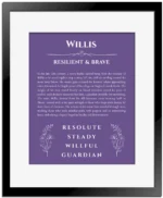 Willis name meaning gift print in purple with black matte frame