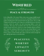 Winifred name origin print with meaning and traits in dark green