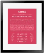 Winry custom name art showing meaning and origin in red with black matte frame