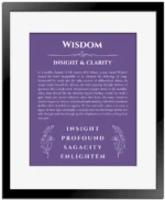 Wisdom custom name print for wall display in purple with black matte frame