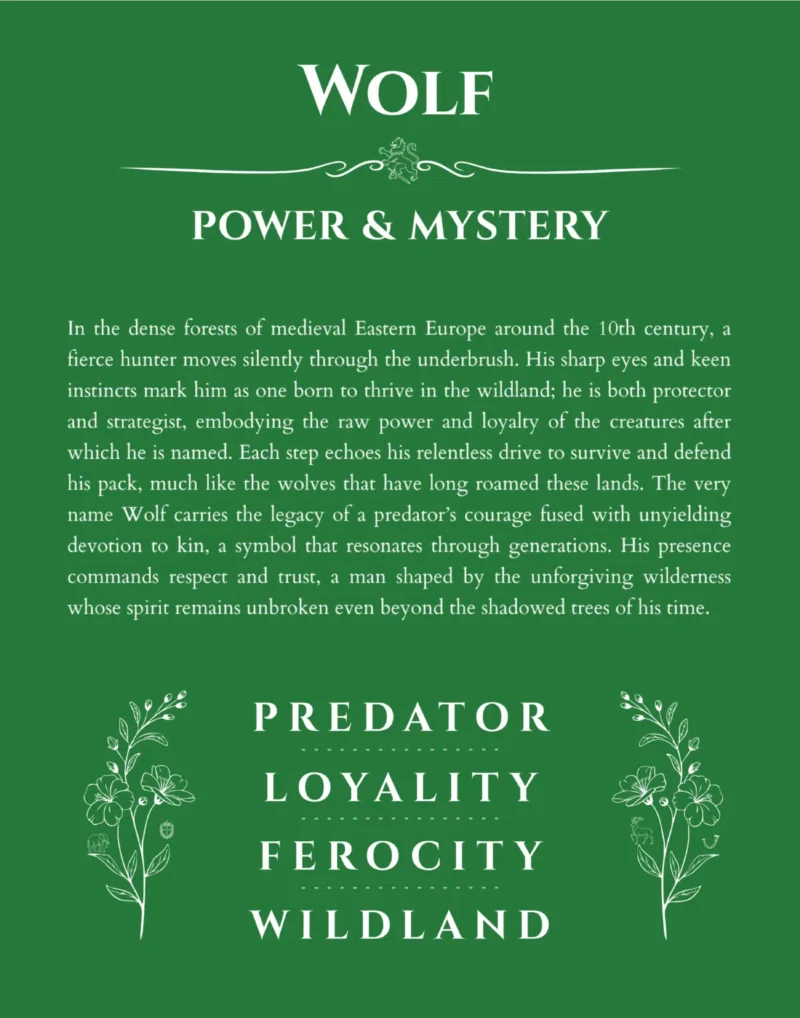 Wolf custom name meaning print in dark green