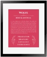 Wolfe custom name meaning print in red with black matte frame