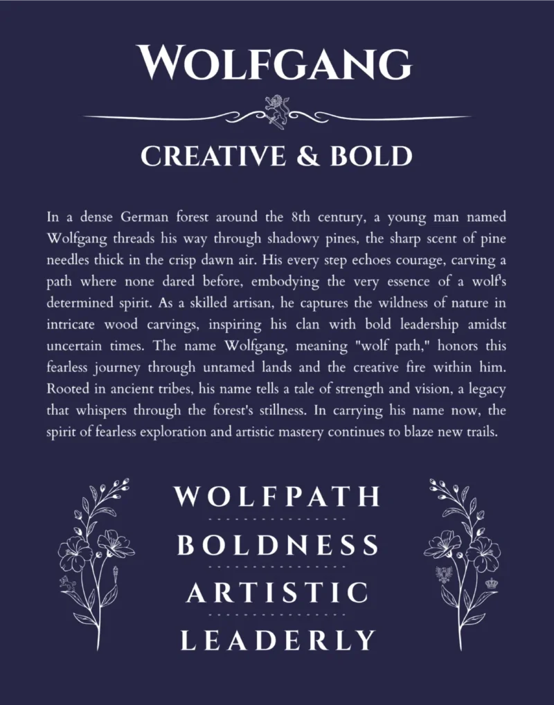 Wolfgang custom name meaning print in navy blue