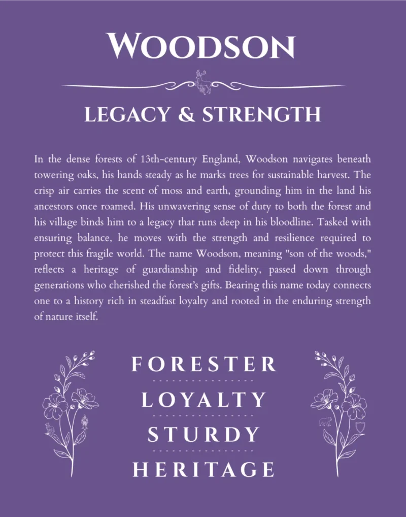 Woodson name meaning gift print in purple