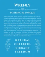 Wrenly name origin print with meaning and traits in blue