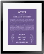 Wyatt name meaning gift print in purple with black matte frame