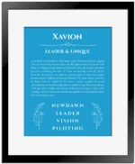 Xavion custom name meaning print in blue with black matte frame