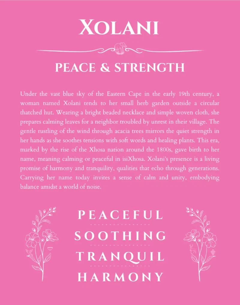 Xolani personalized name art with origin story in pink