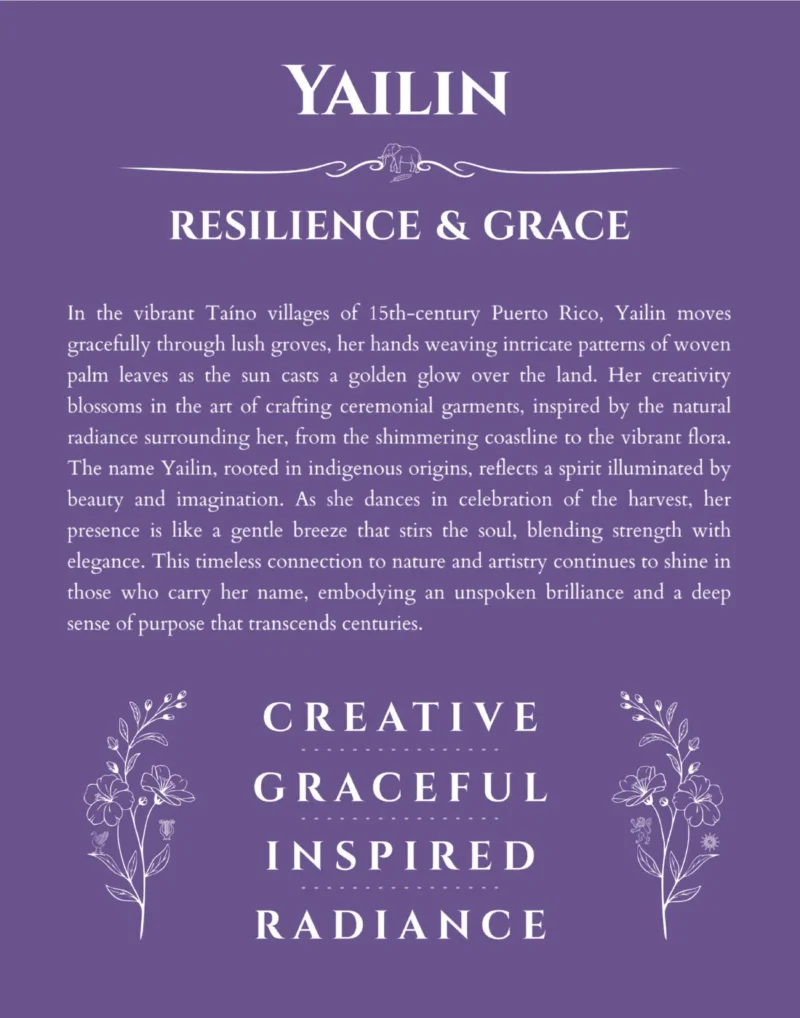 Yailin personalized name print with origin and traits in purple