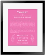 Yamilet custom name print for wall display in pink with black matte frame