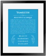 Yamileth name meaning wall art by Get Your Story in blue with black matte frame