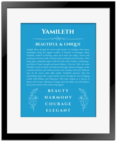 Yamileth name meaning wall art by Get Your Story in blue with black matte frame
