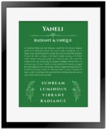 Yaneli custom name meaning print in dark green with black matte frame