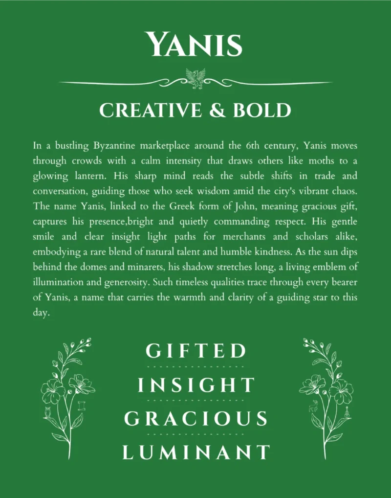 Yanis custom name print for wall display in dark green