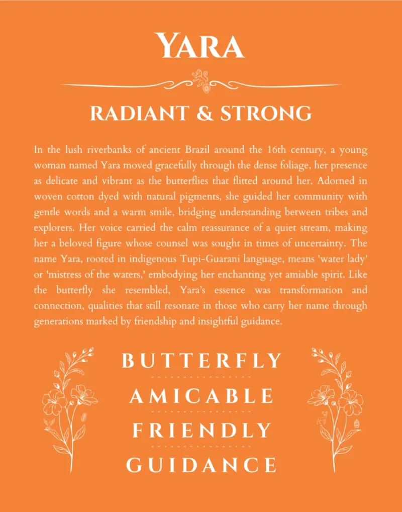 Yara name origin print with meaning and traits in orange