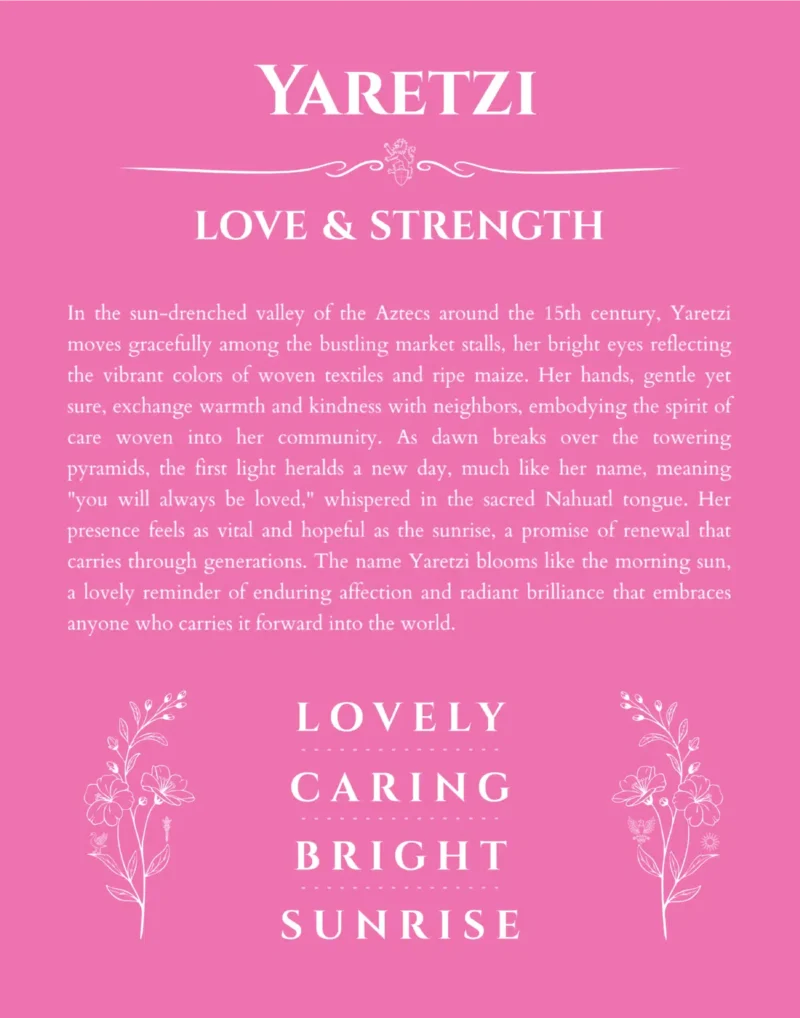 Yaretzi personalized name print with origin and traits in pink