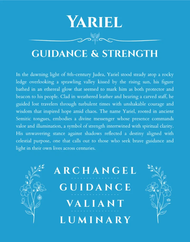 Yariel personalized name print with origin and traits in blue