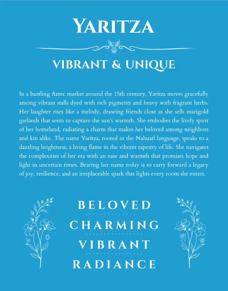 Yaritza custom name meaning print in blue