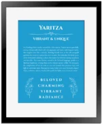 Yaritza custom name meaning print in blue with black matte frame