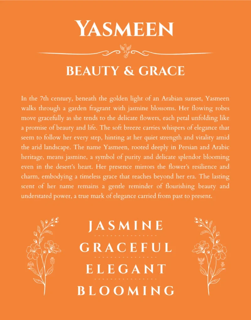 Yasmeen name meaning gift print in orange