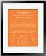 Yasmeen name meaning gift print in orange with black matte frame