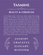 Yasmine personalized name art with origin story in purple