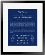 Yazan name meaning gift print in deep blue with black matte frame