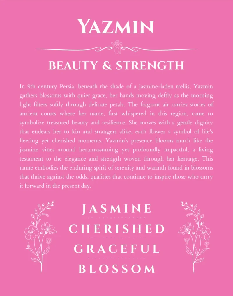 Yazmin personalized name meaning print in pink