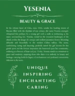 Yesenia custom name art showing meaning and origin in dark green