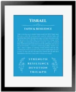 Yisrael name meaning gift print in blue with black matte frame