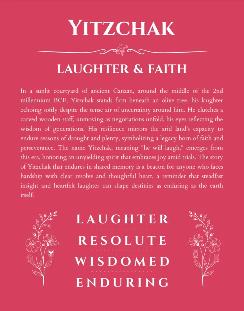 Yitzchak name origin print with meaning and traits in red
