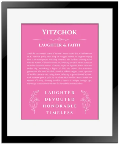 Yitzchok name meaning gift print in pink with black matte frame