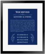 Yocheved personalized name meaning print in deep blue with black matte frame