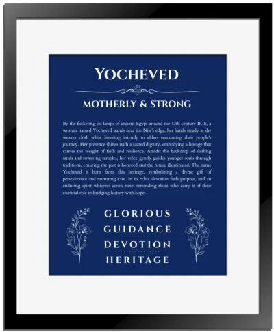 Yocheved personalized name meaning print in deep blue with black matte frame