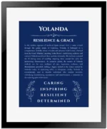 Yolanda name meaning gift print in deep blue with black matte frame